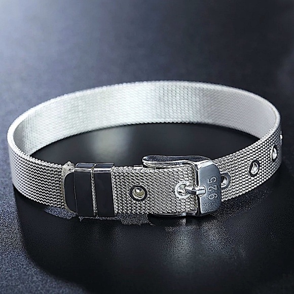 Sterling Silver Belt Buckle Unisex Bracelet Mesh - Picture 2 of 13